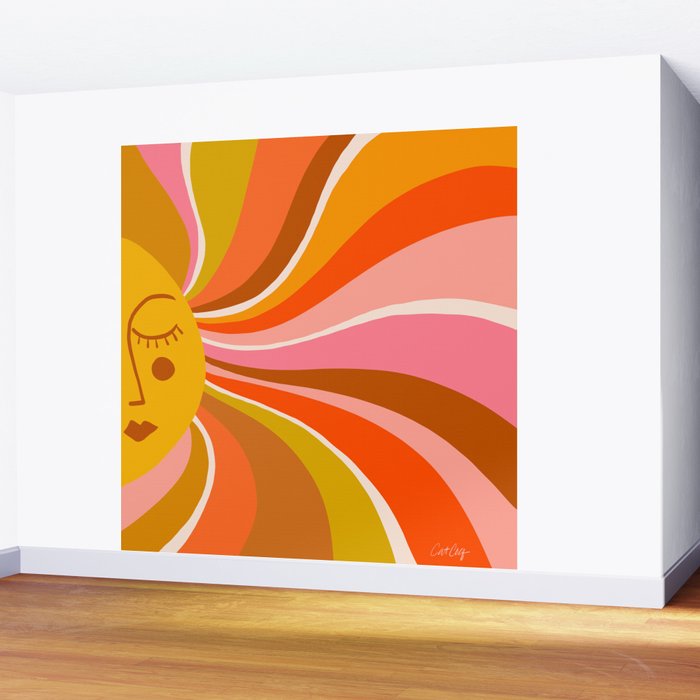 Sunshine Swirl - Retro Ochre Wall Mural Gallery Image 2