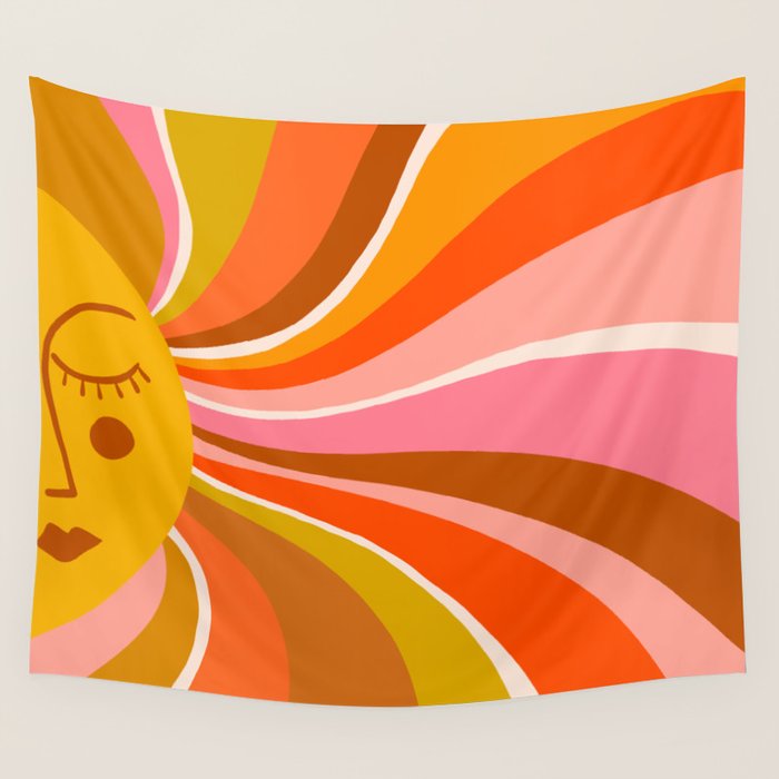 Sunshine Swirl - Retro Ochre Wall Tapestry Gallery Image 4