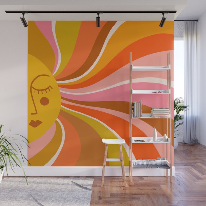 Sunshine Swirl - Retro Ochre Wall Mural Gallery Image 1