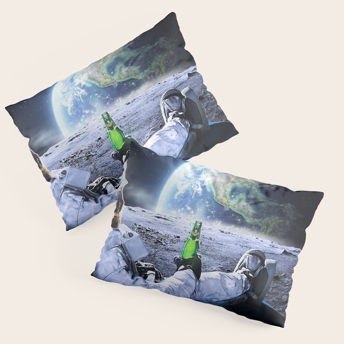 Astronaut on the Moon with beer Pillow Sham Gallery Image 3