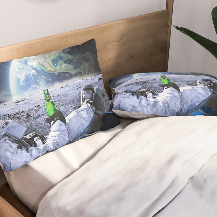 Astronaut on the Moon with beer Pillow Sham Gallery Image 2