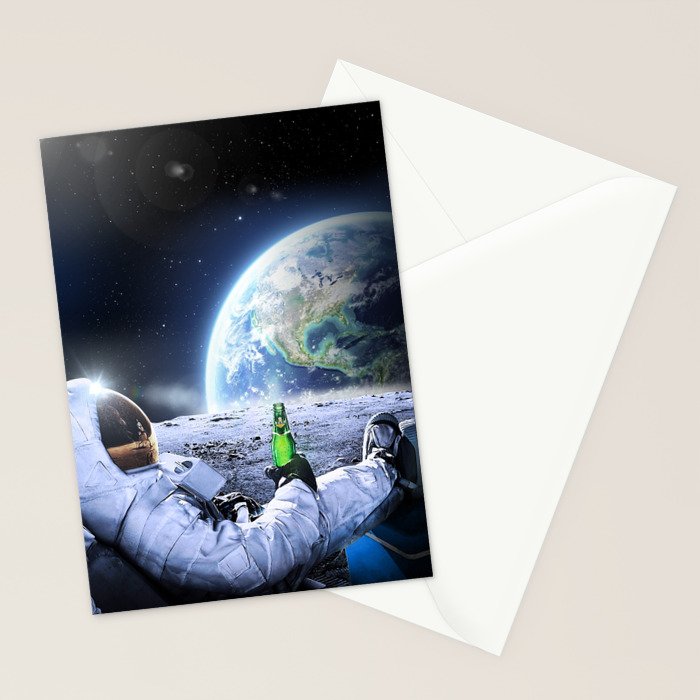 Astronaut on the Moon with beer Stationery Card Gallery Image 2