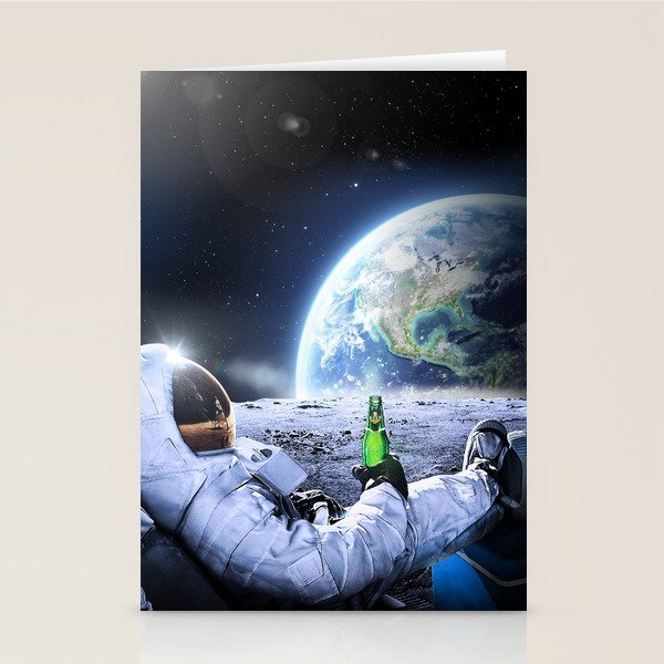 Astronaut on the Moon with beer Stationery Card Gallery Image 2