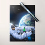 Astronaut on the Moon with beer Wrapping Paper Gallery Image 1