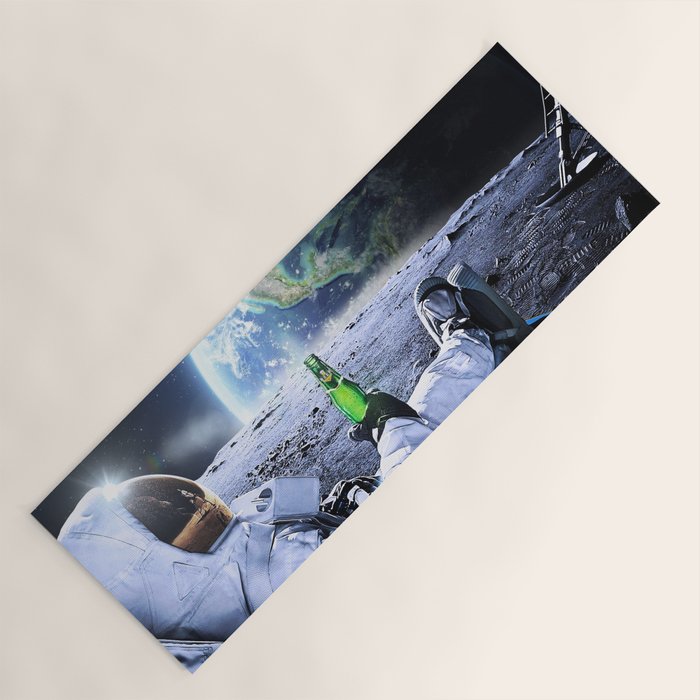 Astronaut on the Moon with beer Yoga Mat Gallery Image 1