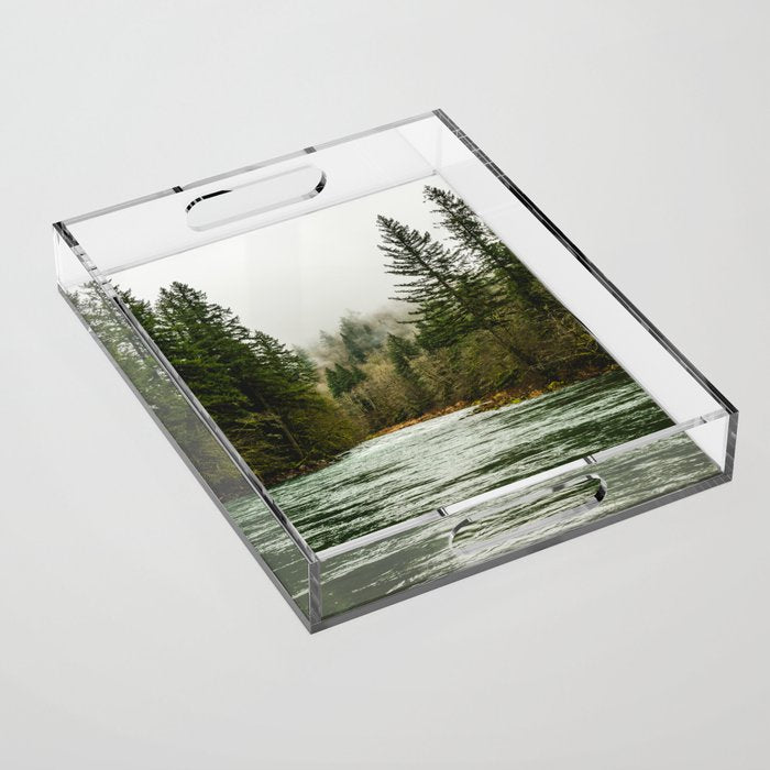 Wanderlust Forest River - Mountain Adventure in Foggy Woods Acrylic Tray Gallery Image 1