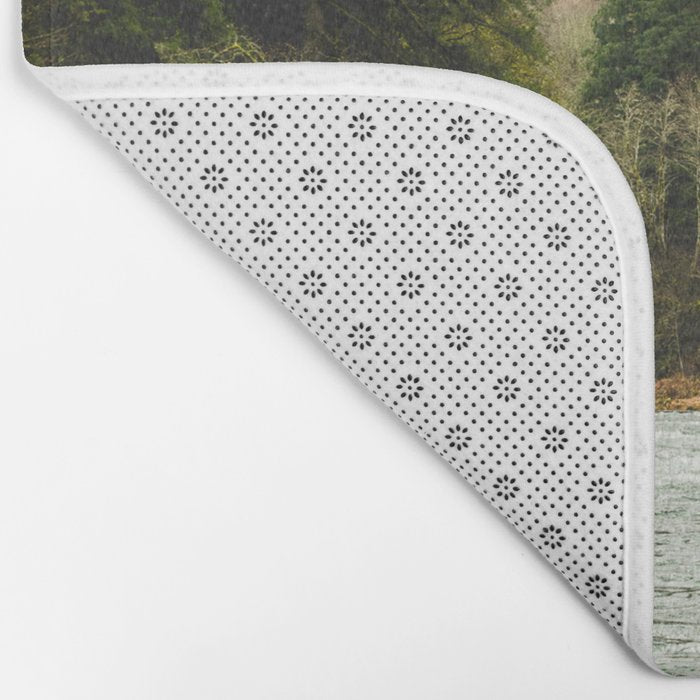 Wanderlust Forest River - Mountain Adventure in Foggy Woods Bath Mat Gallery Image 2