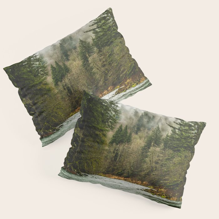 Wanderlust Forest River - Mountain Adventure in Foggy Woods Pillow Sham Gallery Image 1