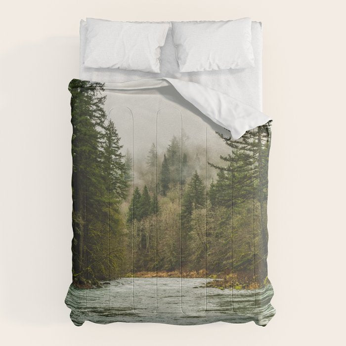 Wanderlust Forest River - Mountain Adventure in Foggy Woods Comforter Gallery Image 6
