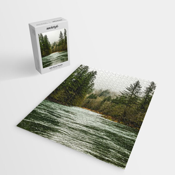 Wanderlust Forest River - Mountain Adventure in Foggy Woods Jigsaw Puzzle Gallery Image 2