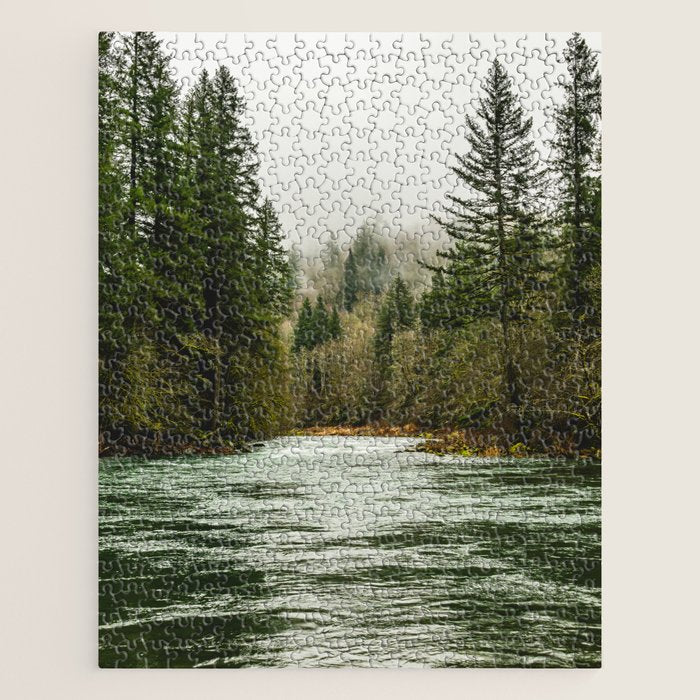 Wanderlust Forest River - Mountain Adventure in Foggy Woods Jigsaw Puzzle Gallery Image 1