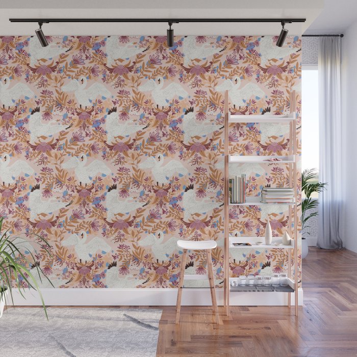 Elegant Swans in Bloom Wall Mural Gallery Image 1