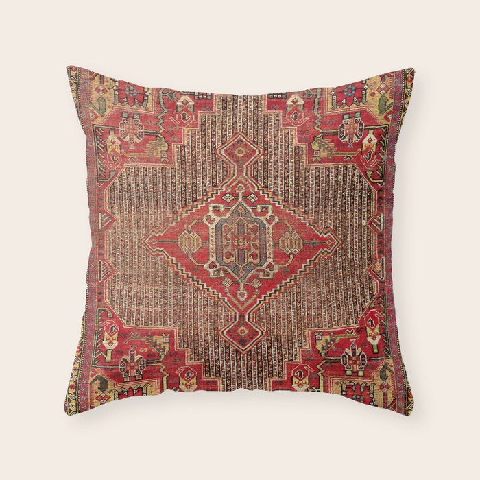 Khamseh  Antique Fars Persian Rug Print Throw Pillow Gallery Image 6