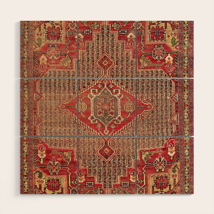 Khamseh  Antique Fars Persian Rug Print Wood Wall Art Gallery Image 1