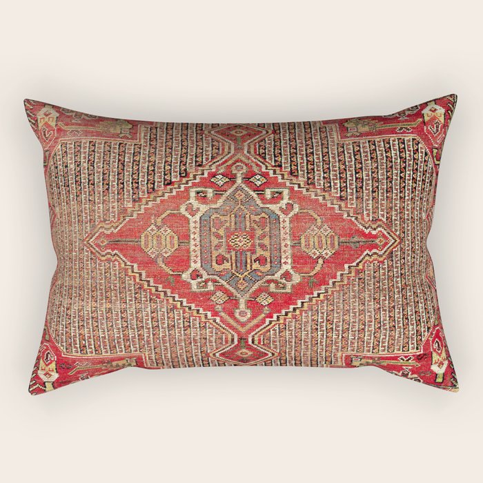 Khamseh  Antique Fars Persian Rug Print Rectangular Pillow Gallery Image 2