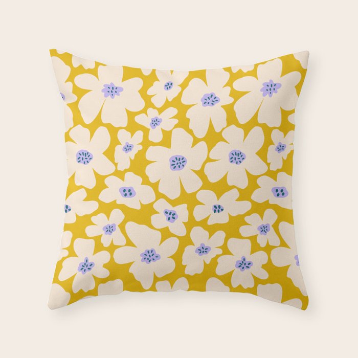 Retro Daisy - yellow, white and purple  Throw Pillow Gallery Image 6