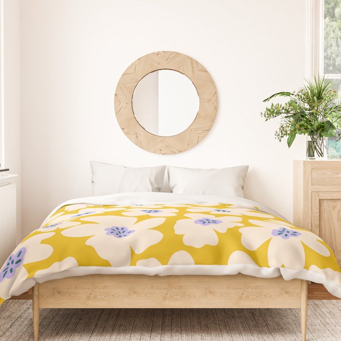 Retro Daisy - yellow, white and purple  Duvet Cover Gallery Image 3
