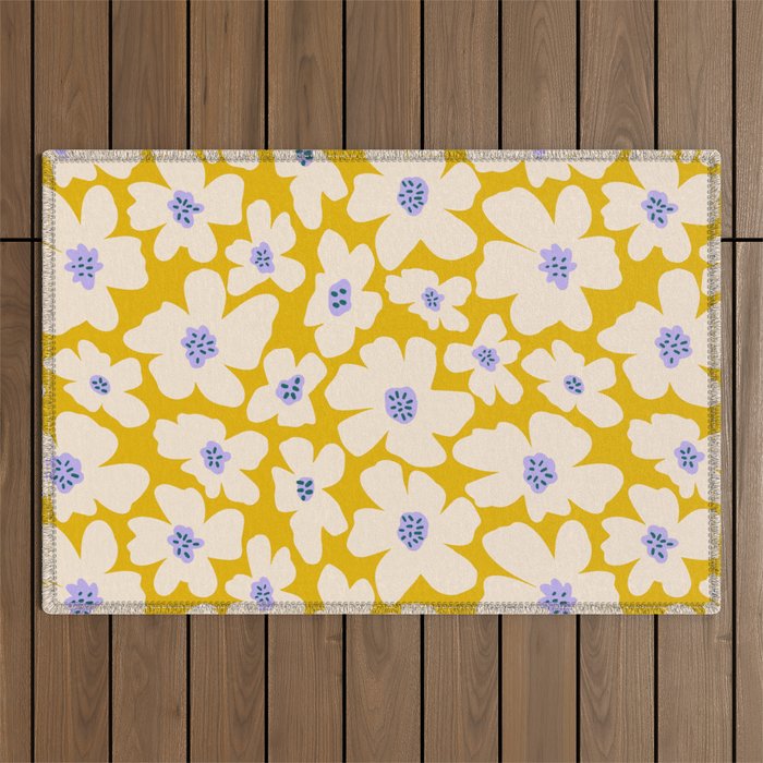 Retro Daisy - yellow, white and purple  Outdoor Rug Gallery Image 1