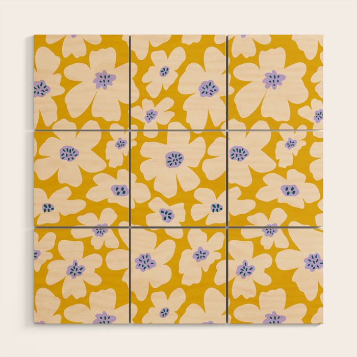 Retro Daisy - yellow, white and purple  Wood Wall Art Gallery Image 1
