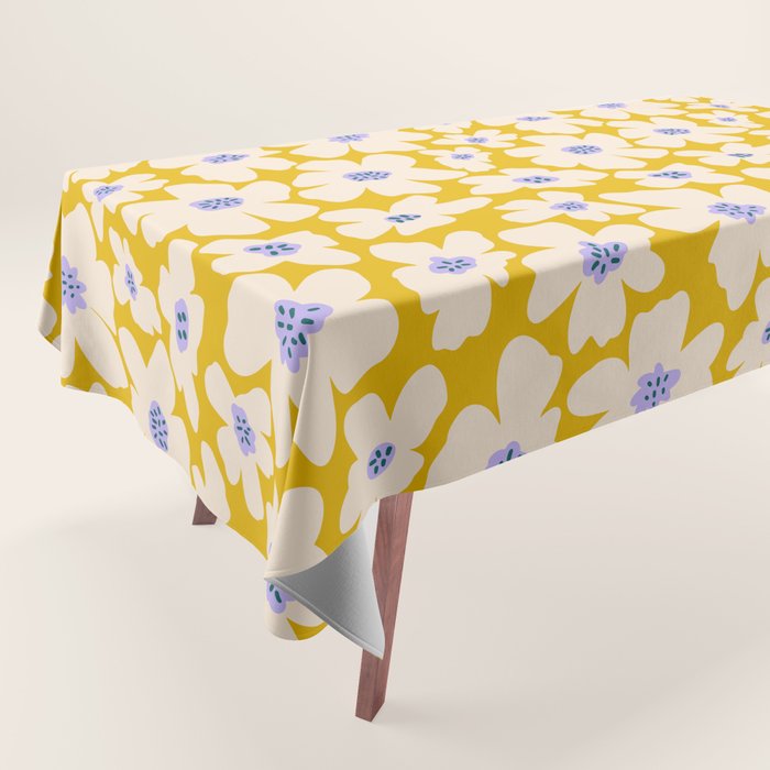 Retro Daisy - yellow, white and purple  Tablecloth Gallery Image 1