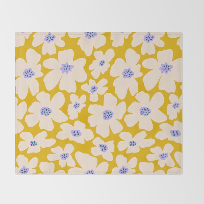 Retro Daisy - yellow, white and purple  Throw Blanket Gallery Image 2