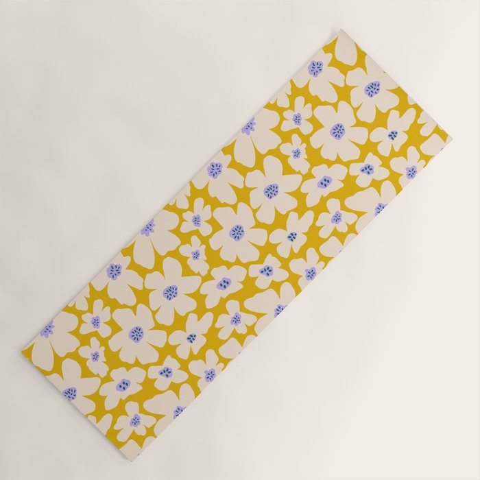 Retro Daisy - yellow, white and purple  Yoga Mat Gallery Image 1