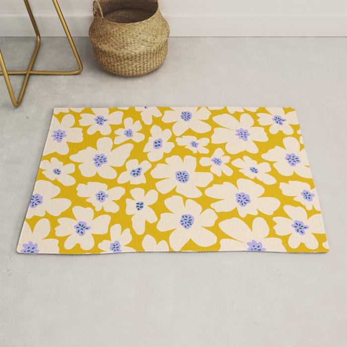 Retro Daisy - yellow, white and purple  Rug Gallery Image 1