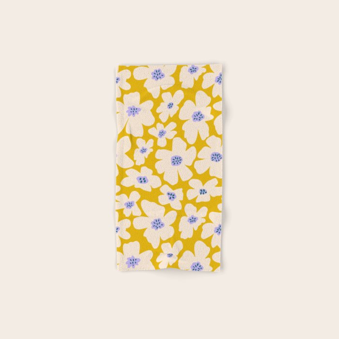 Retro Daisy - yellow, white and purple  Bath Towel Gallery Image 1