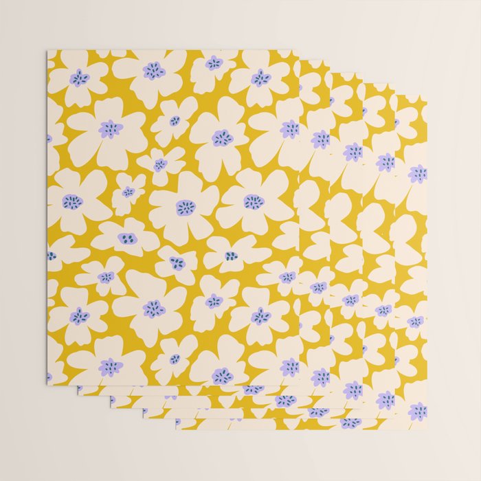 Retro Daisy - yellow, white and purple  Wrapping Paper Gallery Image 3