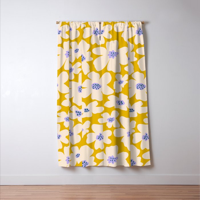 Retro Daisy - yellow, white and purple  Window Curtain Gallery Image 3