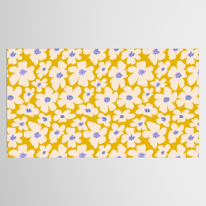 Retro Daisy - yellow, white and purple  Tablecloth Gallery Image 2