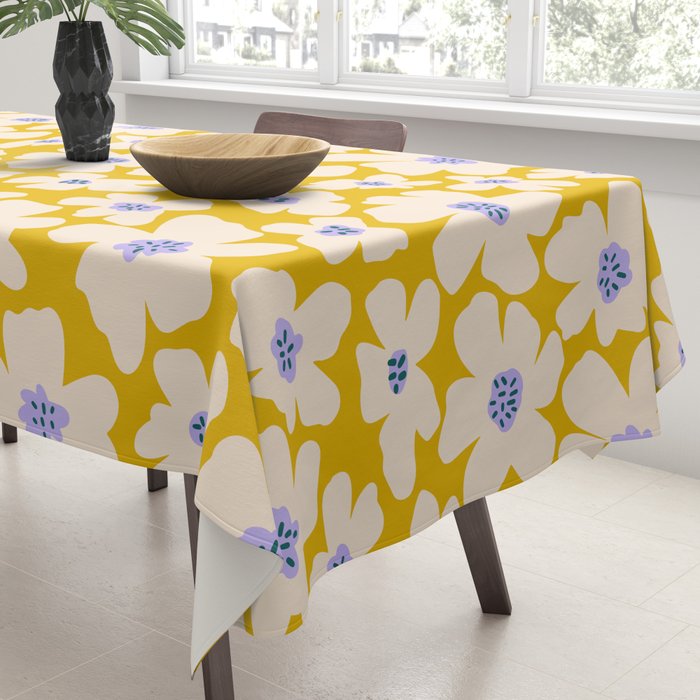 Retro Daisy - yellow, white and purple  Tablecloth Gallery Image 3