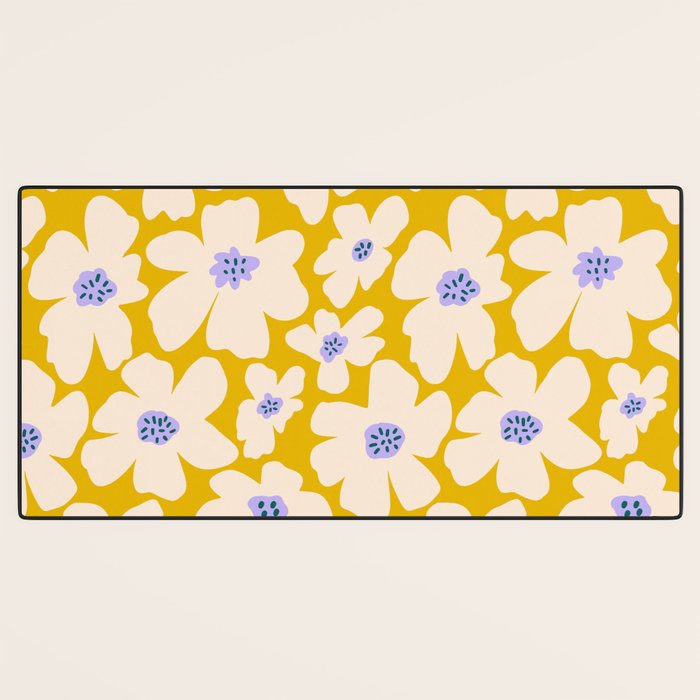Retro Daisy - yellow, white and purple  Desk Mat Gallery Image 3