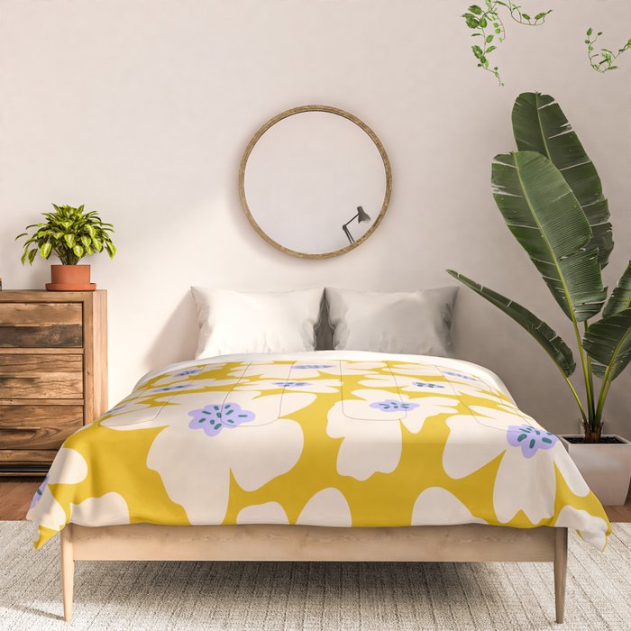 Retro Daisy - yellow, white and purple  Comforter Gallery Image 3