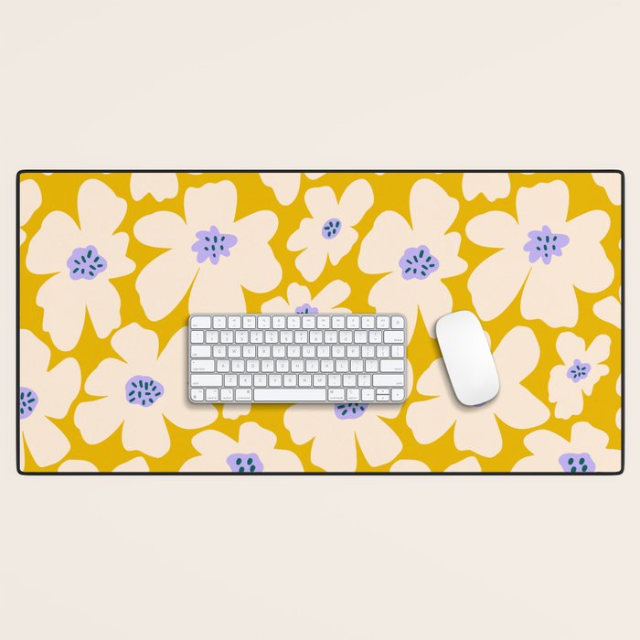 Retro Daisy - yellow, white and purple  Desk Mat Gallery Image 1