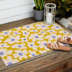 Retro Daisy - yellow, white and purple  Outdoor Rug Gallery Image 2