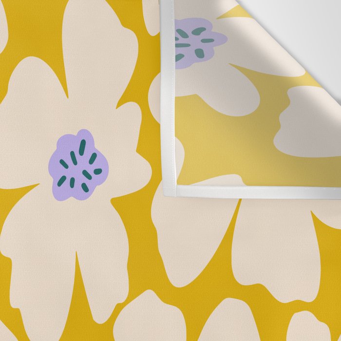 Retro Daisy - yellow, white and purple  Wall Tapestry Gallery Image 3