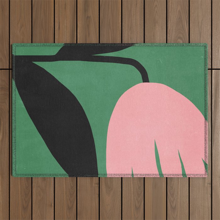 Abstract Flora - green & pink Outdoor Rug Gallery Image 1