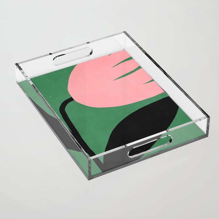 Abstract Flora - green & pink Acrylic Tray Gallery Image 1
