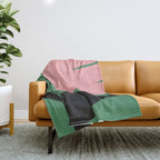 Abstract Flora - green & pink Throw Blanket Gallery Image 1