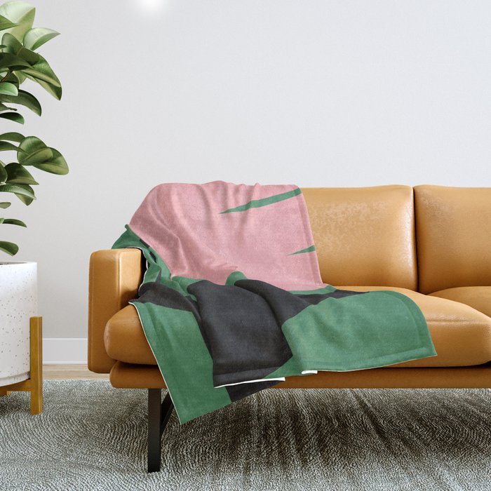 Abstract Flora - green & pink Throw Blanket Gallery Image 1