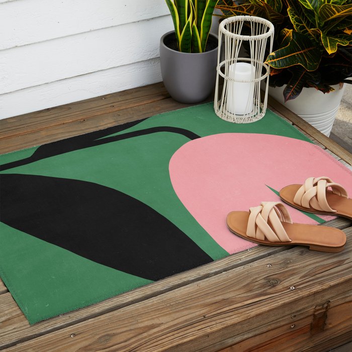 Abstract Flora - green & pink Outdoor Rug Gallery Image 2