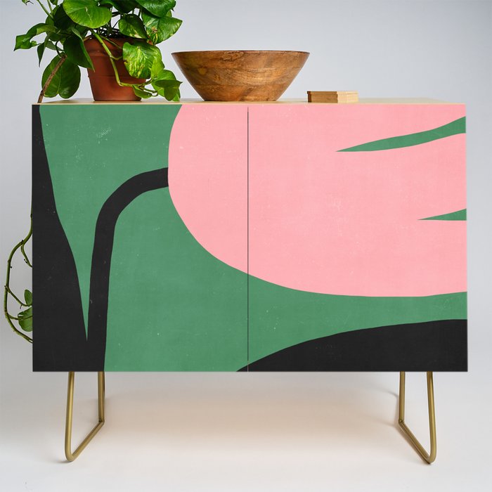 Abstract Flora - green & pink Credenza Gallery Image 1