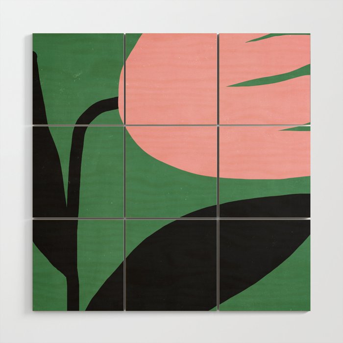 Abstract Flora - green & pink Wood Wall Art Gallery Image 1