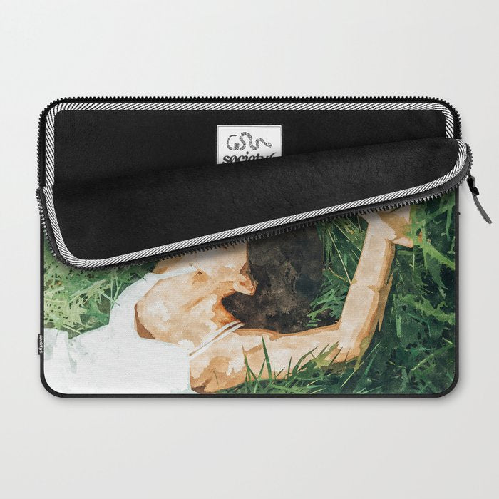 Jungle Nap Painting, Nature Illustration, Woman & Birds Portrait Laptop Sleeve Gallery Image 2