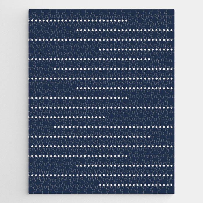 Blue and White Minimal Striped, Dots Pattern Jigsaw Puzzle Gallery Image 1