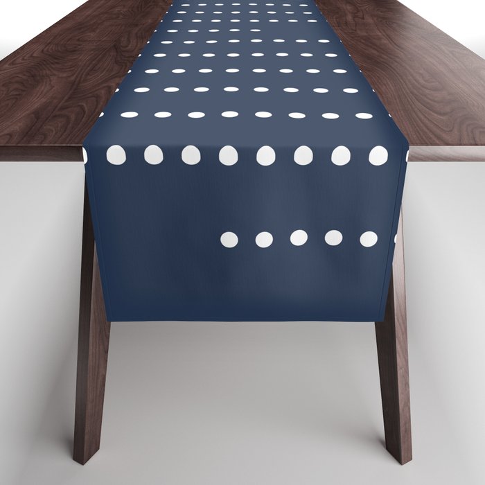 Blue and White Minimal Striped, Dots Pattern Table Runner Gallery Image 1