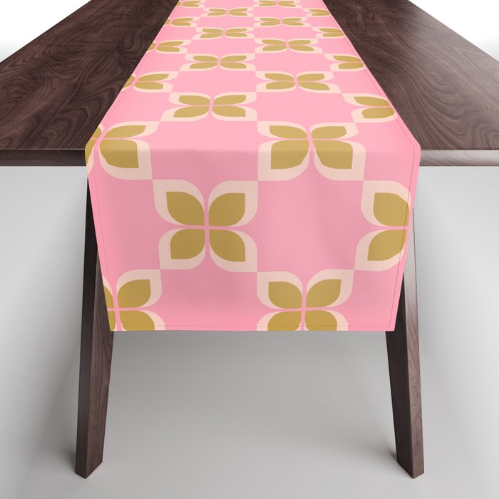 Retro flower check pink green Table Runner Gallery Image 1