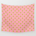 Retro flower check pink green Wall Tapestry Gallery Image 4