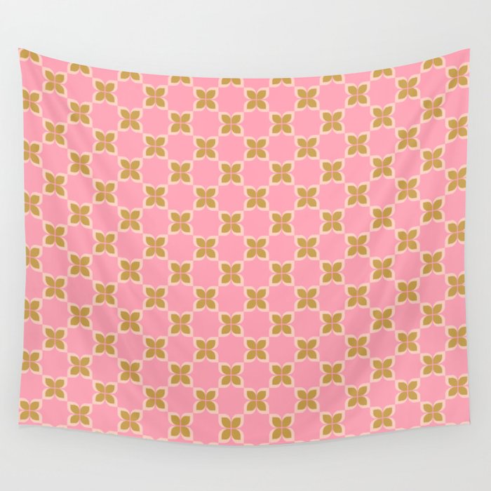 Retro flower check pink green Wall Tapestry Gallery Image 4